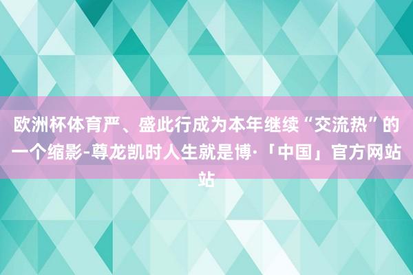 欧洲杯体育严、盛此行成为本年继续“交流热”的一个缩影-尊龙凯时人生就是博·「中国」官方网站