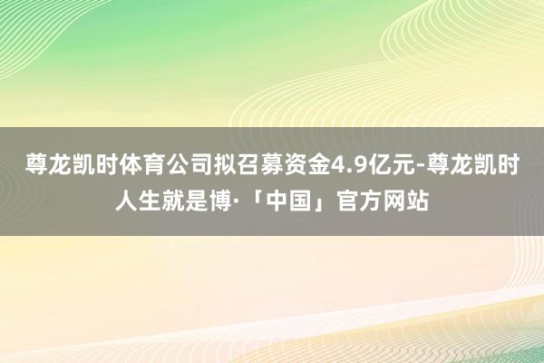 尊龙凯时体育公司拟召募资金4.9亿元-尊龙凯时人生就是博·「中国」官方网站